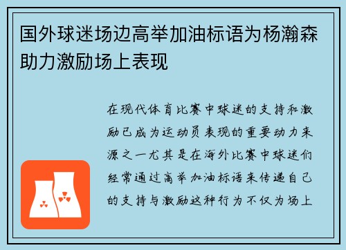 国外球迷场边高举加油标语为杨瀚森助力激励场上表现